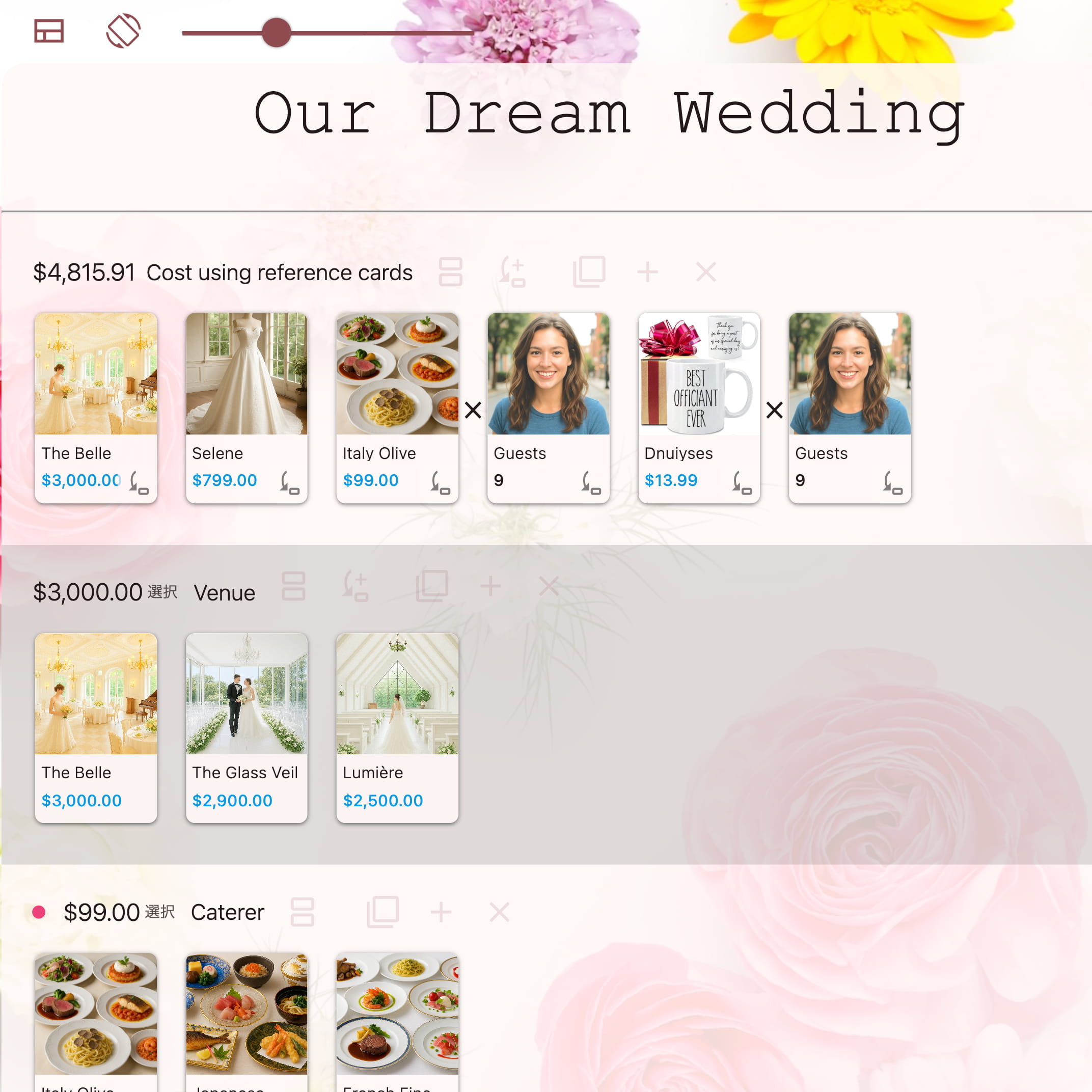 Banban board for wedding plan