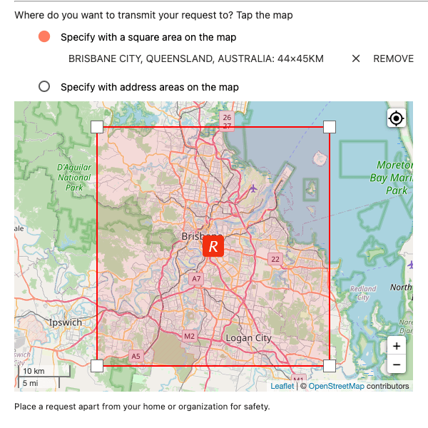 Screenshot of specifying an area with a box