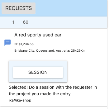 Screenshot of session button