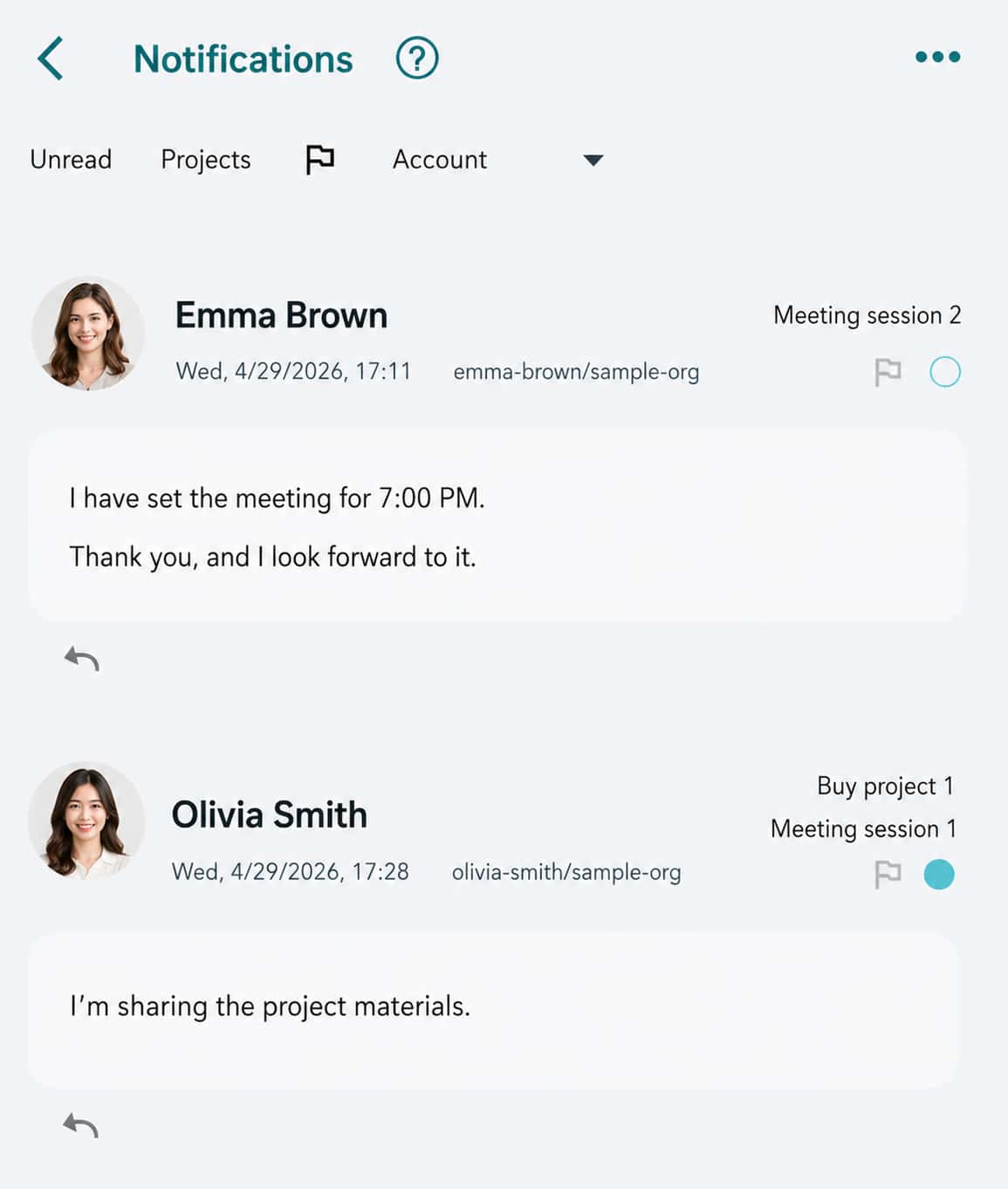 Notifications list