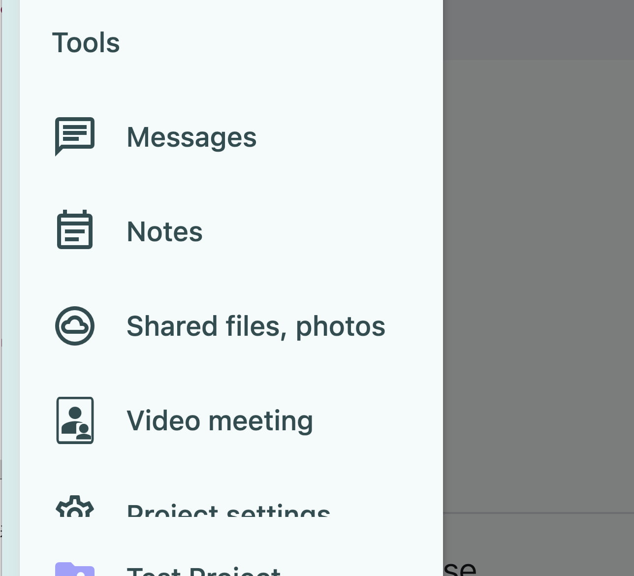 Botón de videollamada en el menú del proyecto